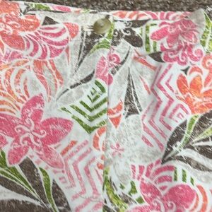 J. Jill Live In Chino Womens Pink Green Pencil Skirt Tropical Floral Size 18